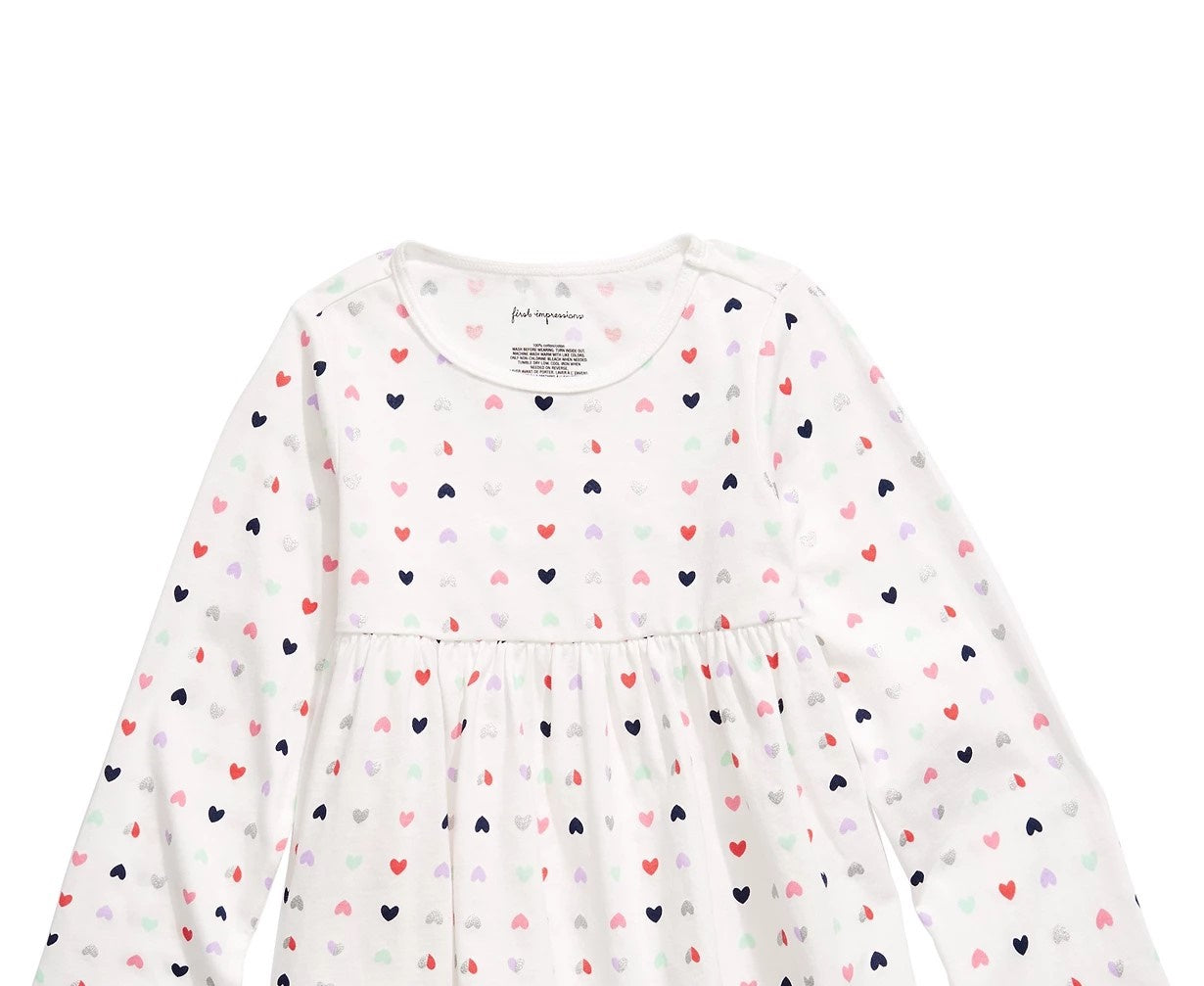 Túnica de algodão com estampa de coração para bebês meninas First Impressions, branca, tamanho 24 meses