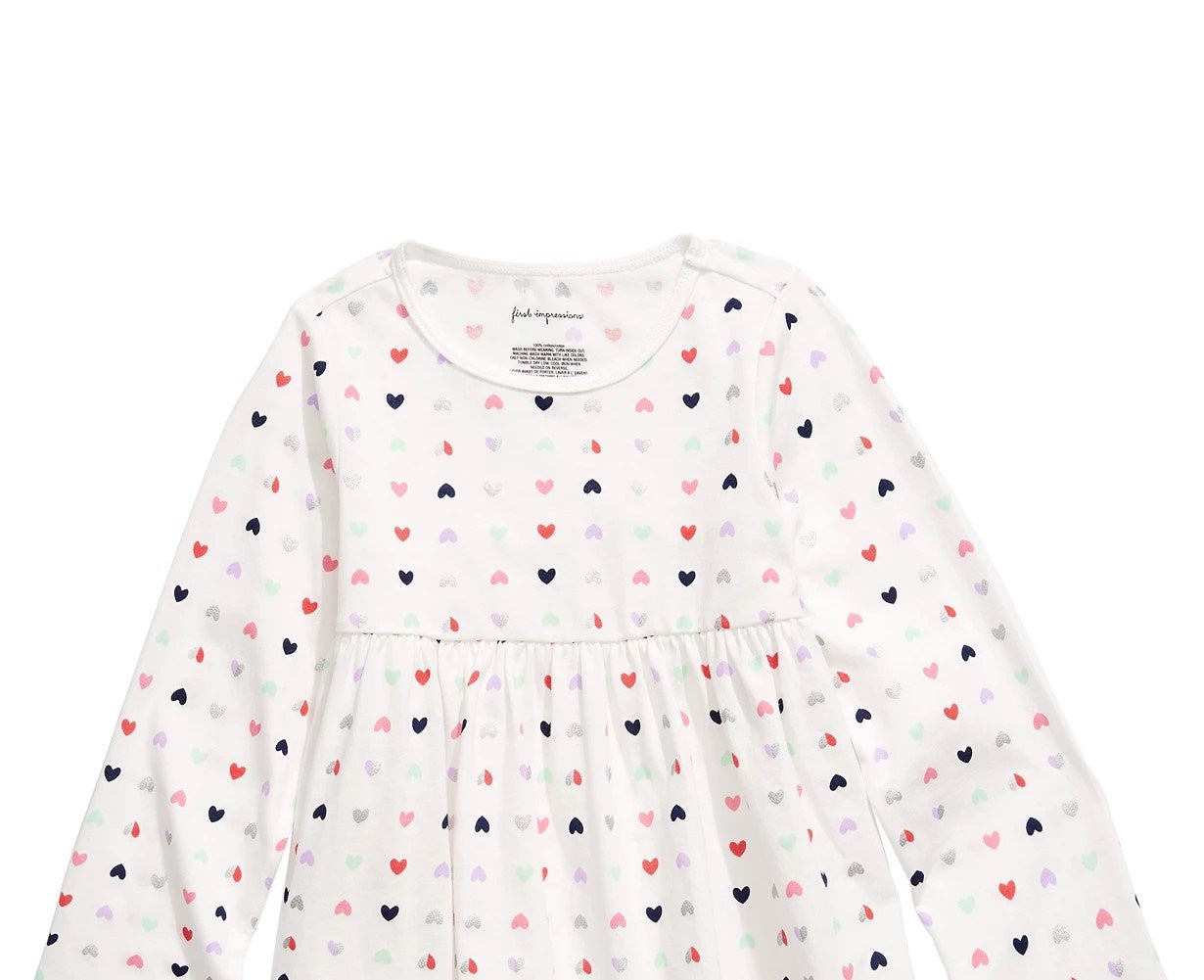 Túnica de algodão com estampa de coração First Impressions para meninas, tamanho 4T, branca