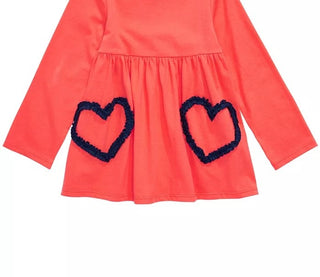 Túnica infantil de algodão com manga comprida e estampa de coração First Impressions para meninas, tamanho 3T, laranja