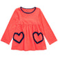 Túnica infantil de algodão com manga comprida e estampa de coração First Impressions para meninas, tamanho 4T, laranja