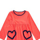 Túnica infantil de algodão com manga comprida e estampa de coração First Impressions para meninas, tamanho 4T, laranja