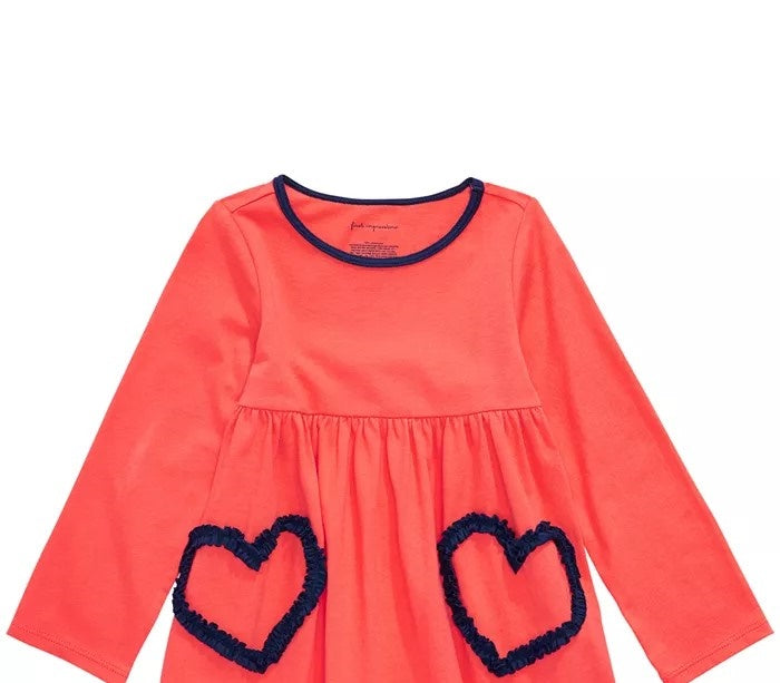Túnica infantil de algodão com manga comprida e estampa de coração First Impressions para meninas, tamanho 4T, laranja