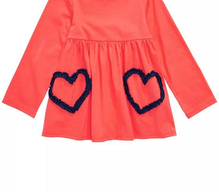 Túnica infantil de algodão com manga comprida e estampa de coração First Impressions para meninas, tamanho 4T, laranja