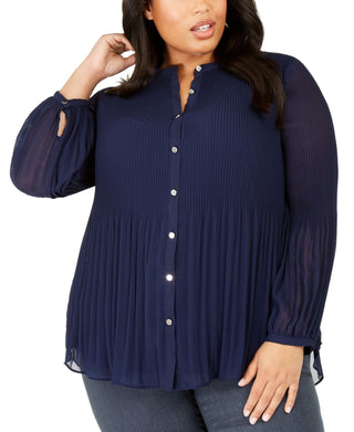 Alfani Plus Size Plissado Completo Feminino Azul Escuro Tamanho 3X
