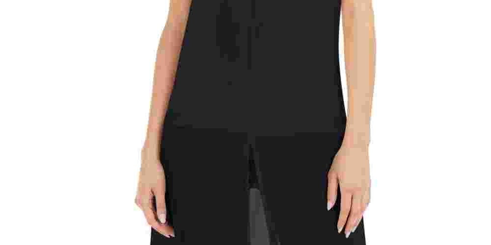 Alfani Women's Chiffon Overlay Maxi Top Preto Tamanho Pequeno