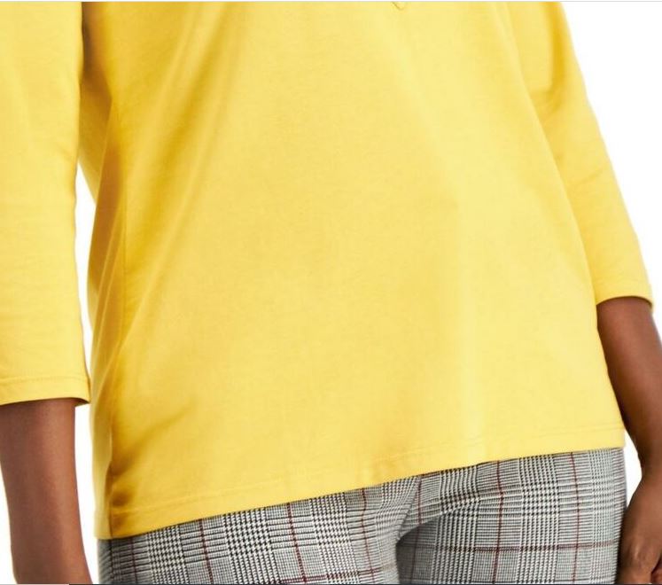 Camisa polo feminina Charter Club Supima Cotton manga 3/4 amarela tamanho extragrande