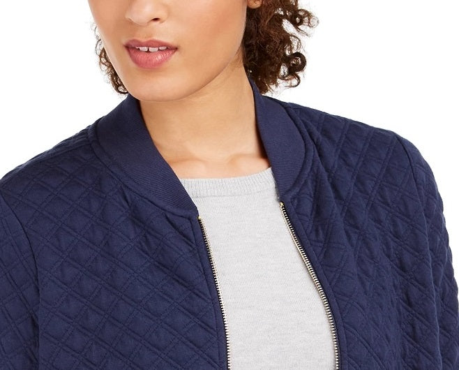 Jaqueta bomber feminina de malha texturizada Charter Club, azul, tamanho X-S