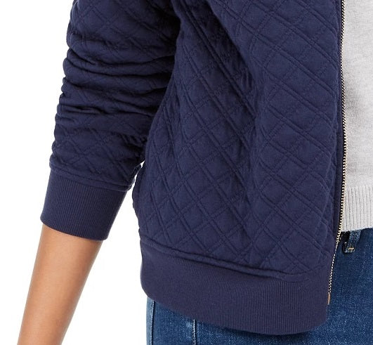 Jaqueta bomber feminina de malha texturizada Charter Club, azul, tamanho X-S