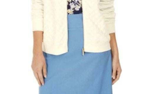 Jaqueta bomber feminina de malha texturizada Charter Club, branca, tamanho pequeno