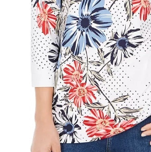 Charter Club Blusa feminina com estampa floral de bolinhas, branca, tamanho XX-G