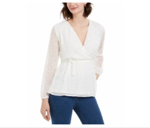 Charter Club Top feminino com estampa de bolinhas, branco, tamanho pequeno