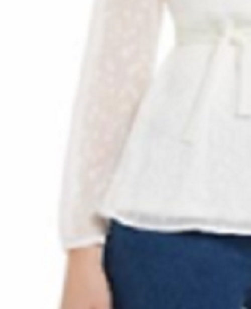 Charter Club Top feminino com estampa de bolinhas, branco, tamanho pequeno