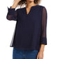 Top feminino Charter Club com manga transparente, azul, tamanho extragrande