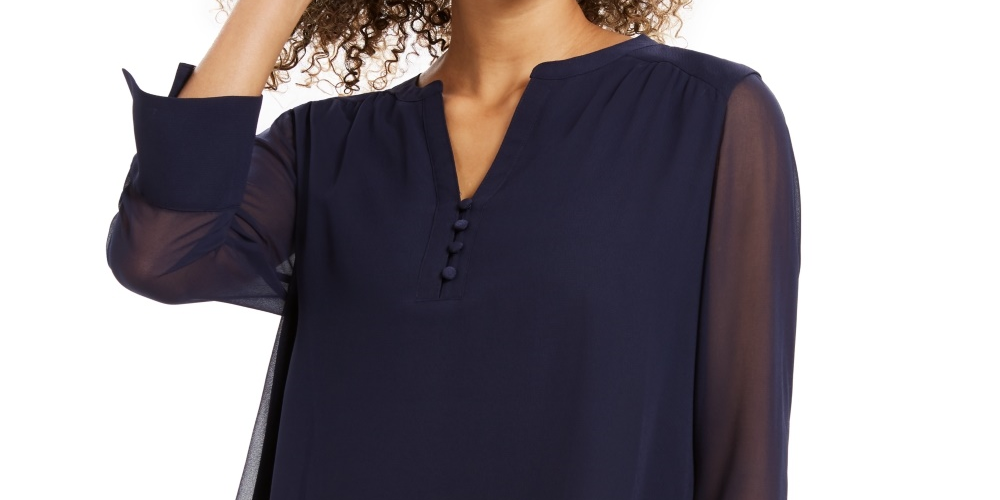 Top feminino Charter Club com manga transparente, azul, tamanho extragrande