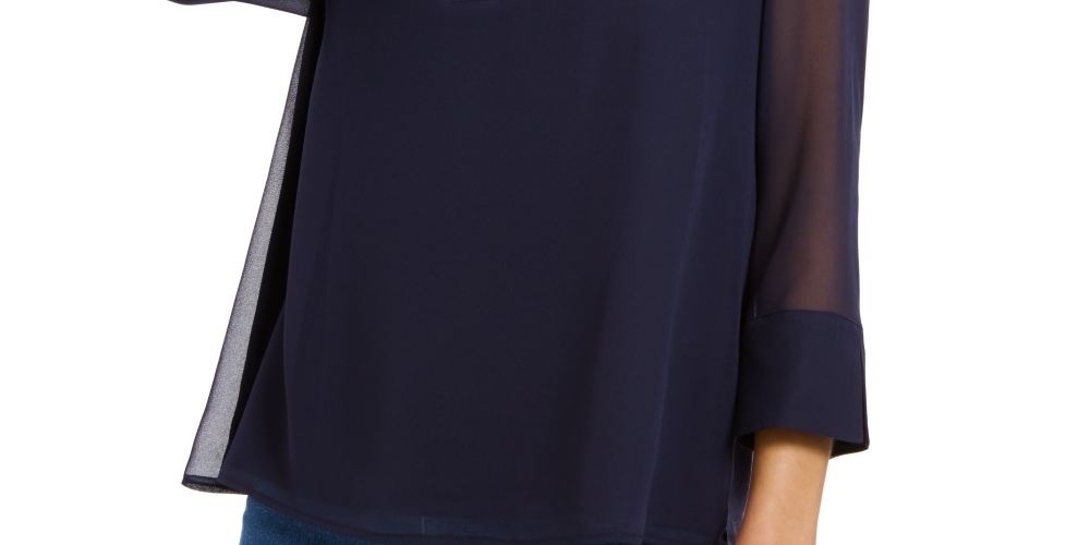 Top feminino Charter Club com manga transparente, azul, tamanho extragrande