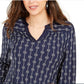 Top feminino estampado com decote dividido, azul, tamanho extrapequeno, Charter Club