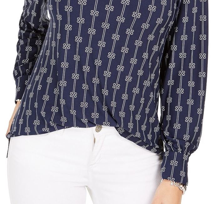Top feminino estampado com decote dividido, azul, tamanho extrapequeno, Charter Club