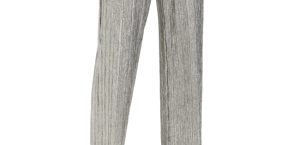 Calça feminina amassada metálica JM Collection, amarela, tamanho médio