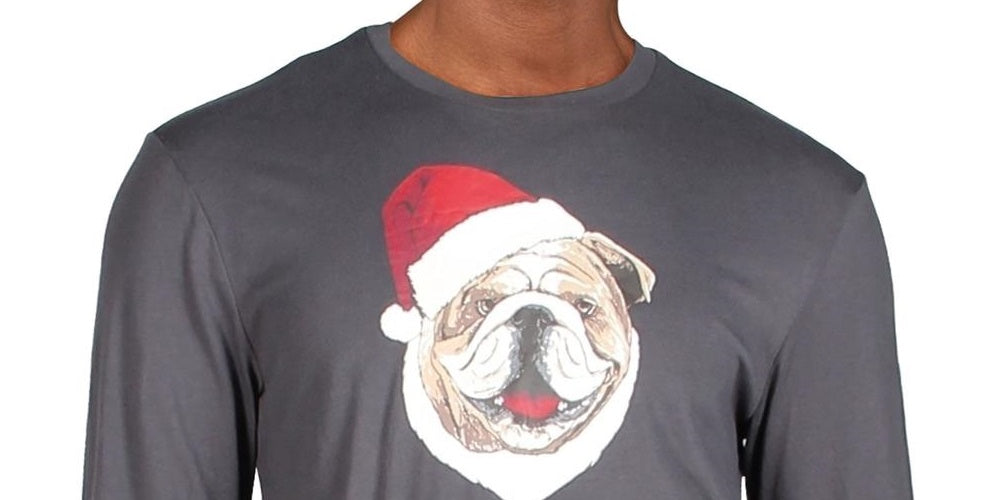 Club Room Masculino Papai Noel Bulldog Festa de Natal Top Cinza Tamanho X-G