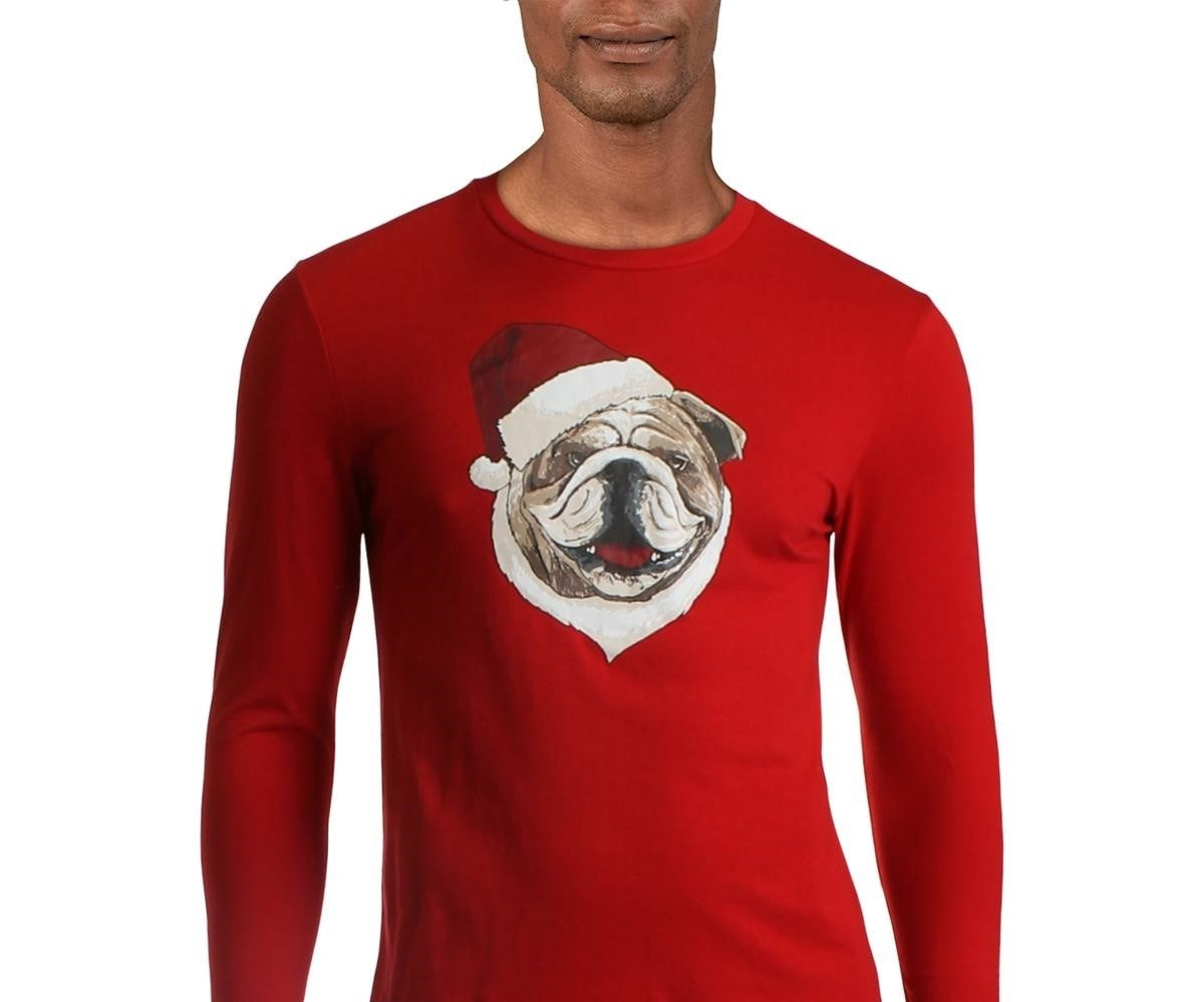 Club Room Masculino Santa Bulldog Festa de Natal Top Vermelho Tamanho X-G