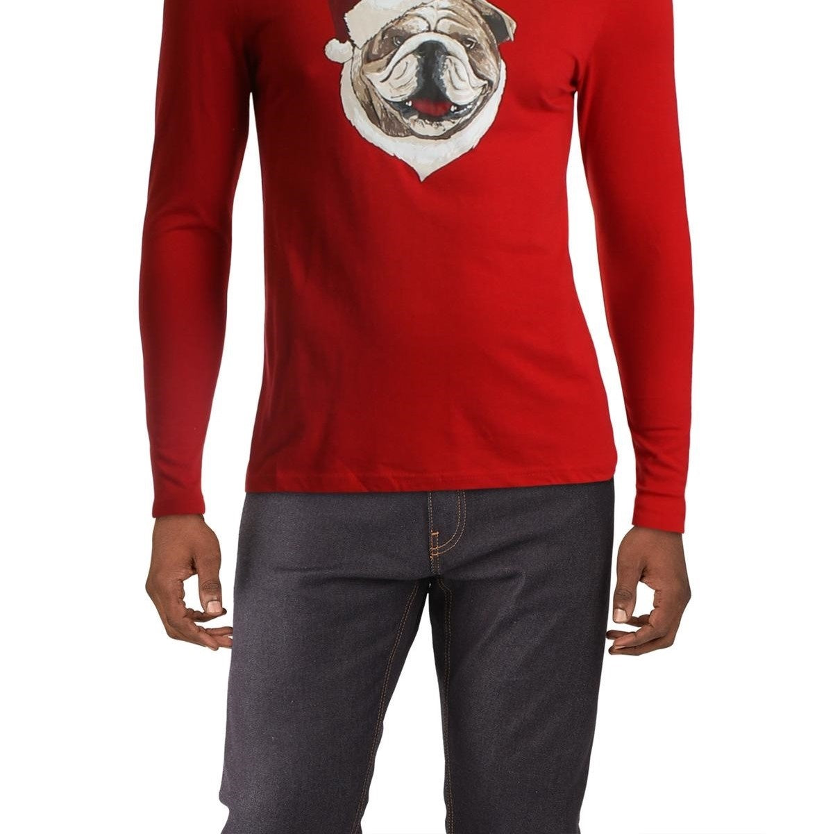 Club Room Masculino Santa Bulldog Festa de Natal Top Vermelho Tamanho X-G