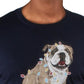 Camiseta masculina com estampa de buldogue natalino e estampa de natal, tamanho grande, azul marinho, Club Room