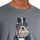 Camiseta masculina com estampa Bulldog Tuxedo, gola redonda, cinza, tamanho extragrande