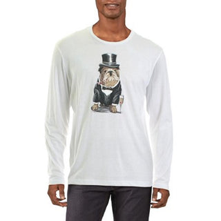 Club Room Men's Bulldog Tuxedo Graphic Crewneck T-Shirt White Size X-Large