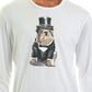 Camiseta masculina com estampa Bulldog Tuxedo e gola redonda, tamanho extragrande, branca, Club Room