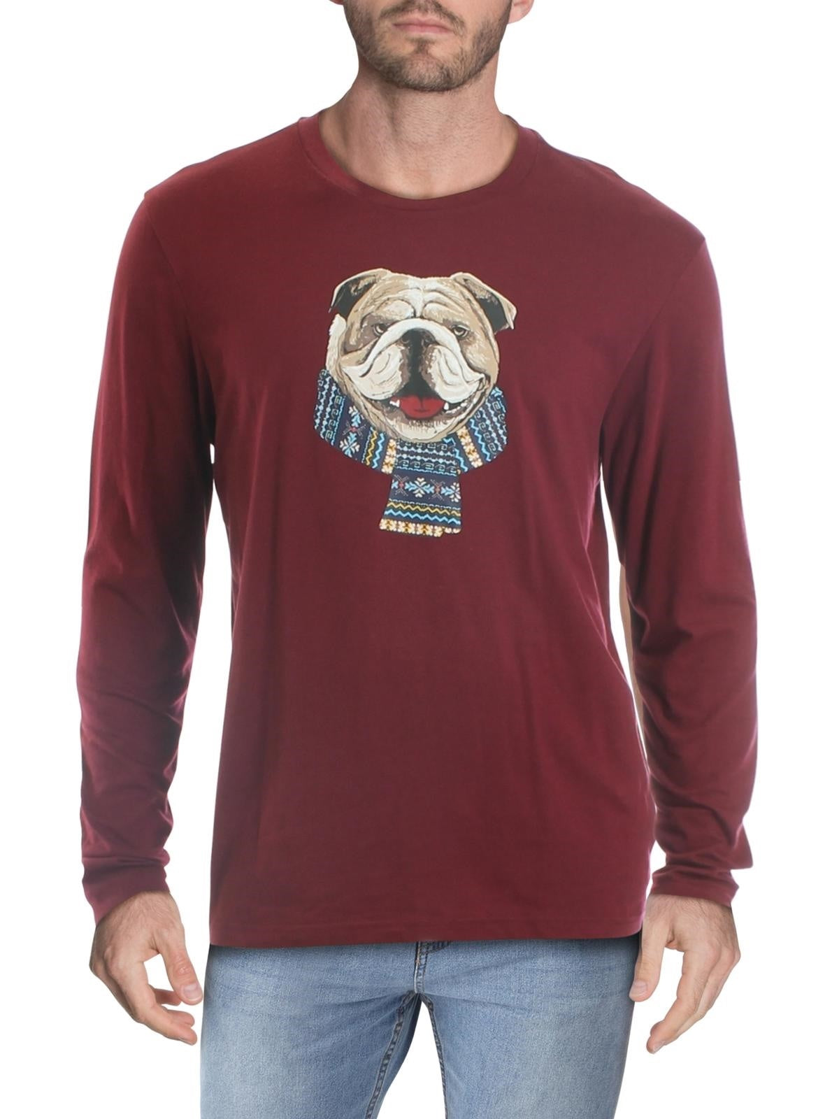 Camiseta masculina com estampa de mistura de algodão e cachecol Bulldog Club Room, tamanho vinho, tamanho extragrande