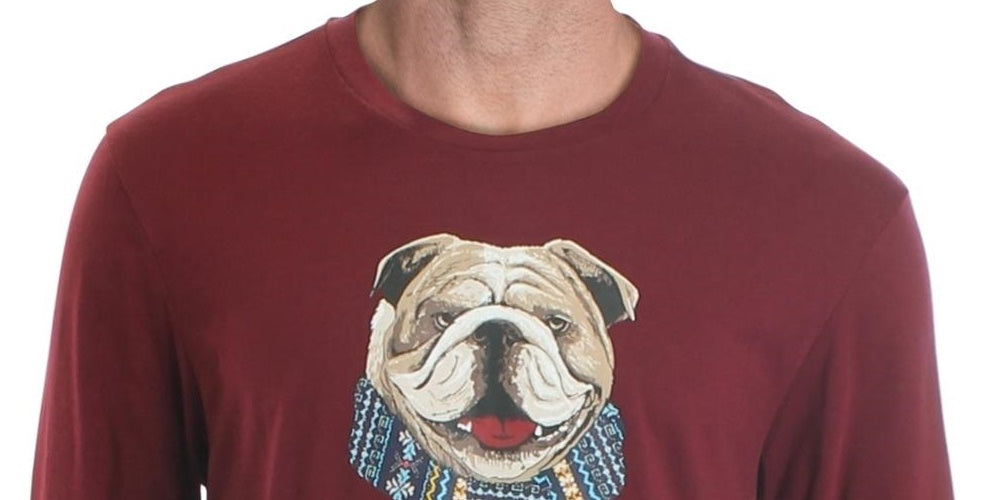 Camiseta masculina com estampa de mistura de algodão e cachecol Bulldog Club Room, tamanho vinho, tamanho extragrande