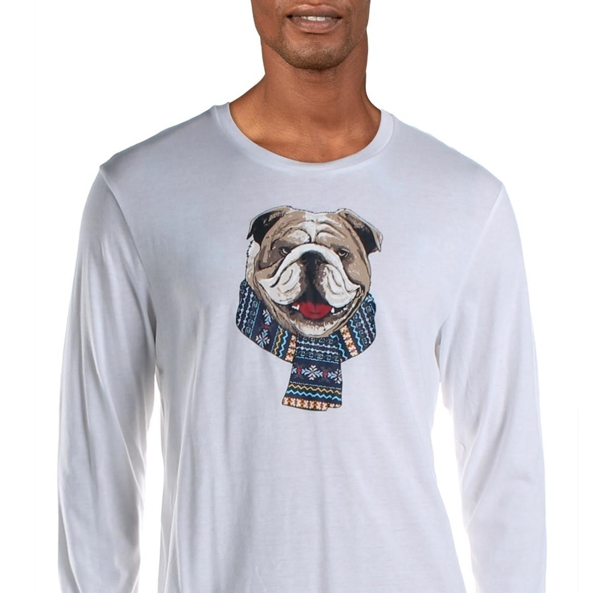 Camiseta masculina Club Room Bulldog Scarf mistura de algodão estampada, branca, tamanho extragrande