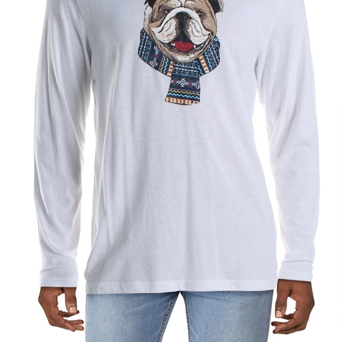Camiseta masculina Club Room Bulldog Scarf mistura de algodão estampada, branca, tamanho extragrande