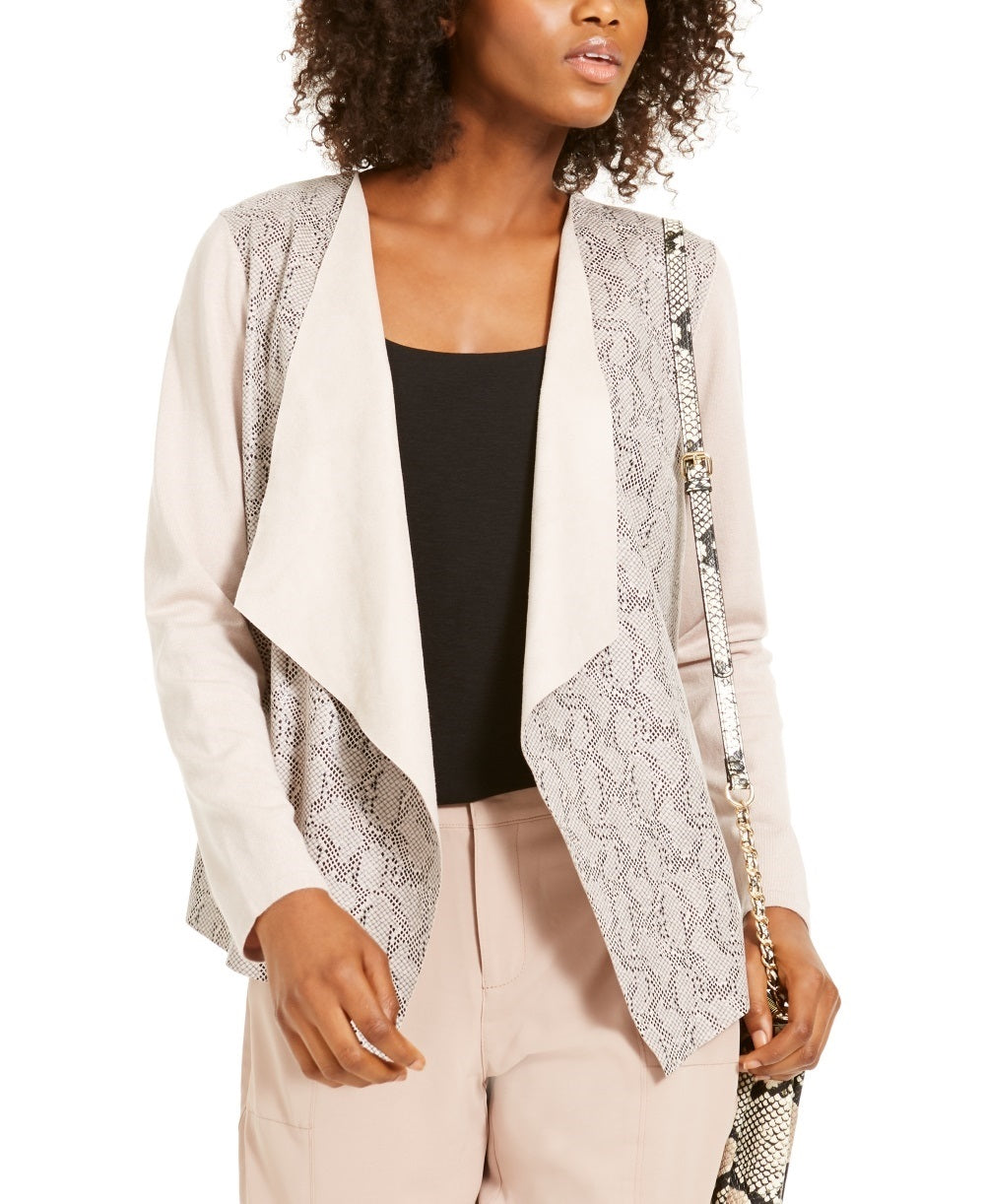 INC International Concepts Topper de pele de cordeiro estampado feminino, branco, tamanho médio