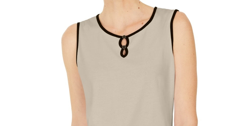 Regata feminina Karen Scott com decote em V e fenda, bege, tamanho P