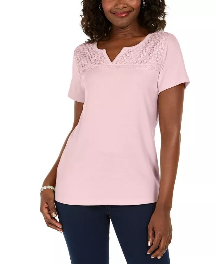 Karen Scott Top Feminino Petite Crochê Keyhole Rosa Tamanho Petite