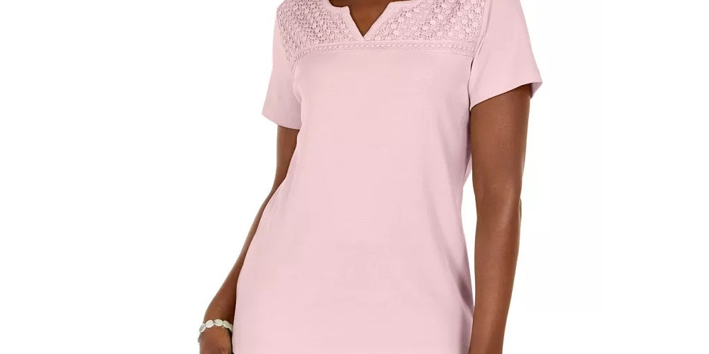 Karen Scott Top Feminino Petite Crochê Keyhole Rosa Tamanho Petite
