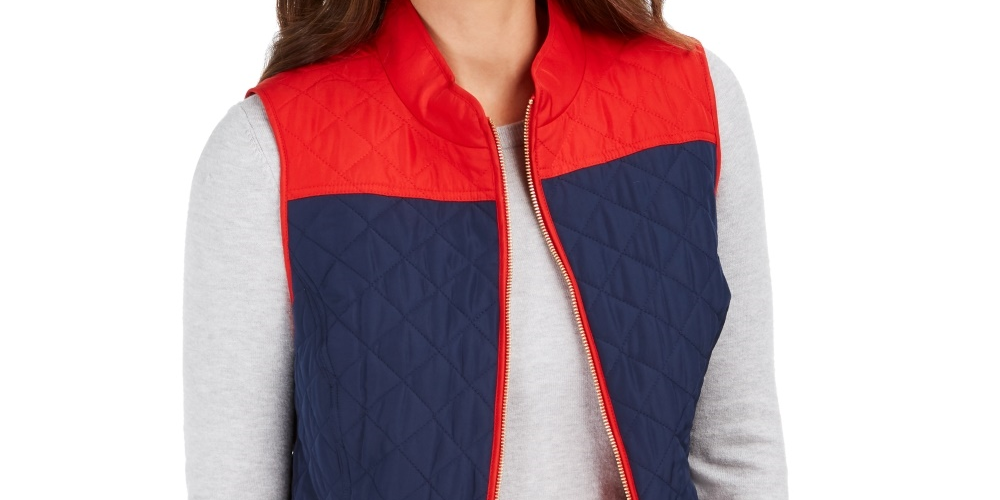 Colete acolchoado feminino Charter Club Colorblocked azul tamanho médio