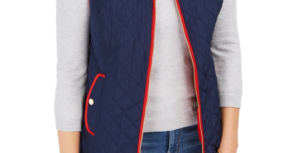 Colete acolchoado feminino Charter Club Colorblocked azul tamanho médio