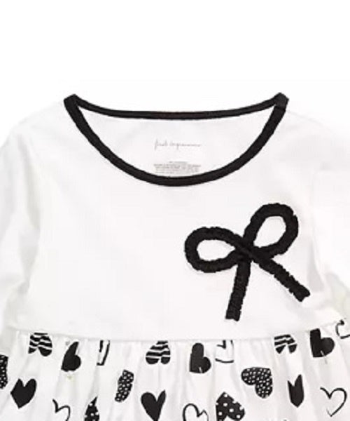 Túnica de algodão com laço e coração First Impressions para bebê menina, branca, tamanho 12 meses