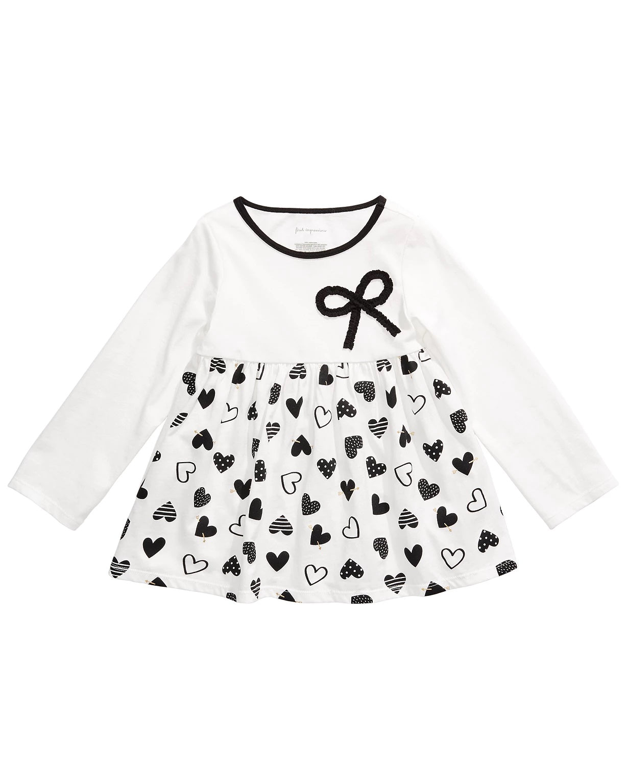 Túnica infantil de algodão com laço e coração First Impressions para meninas, tamanho 3T