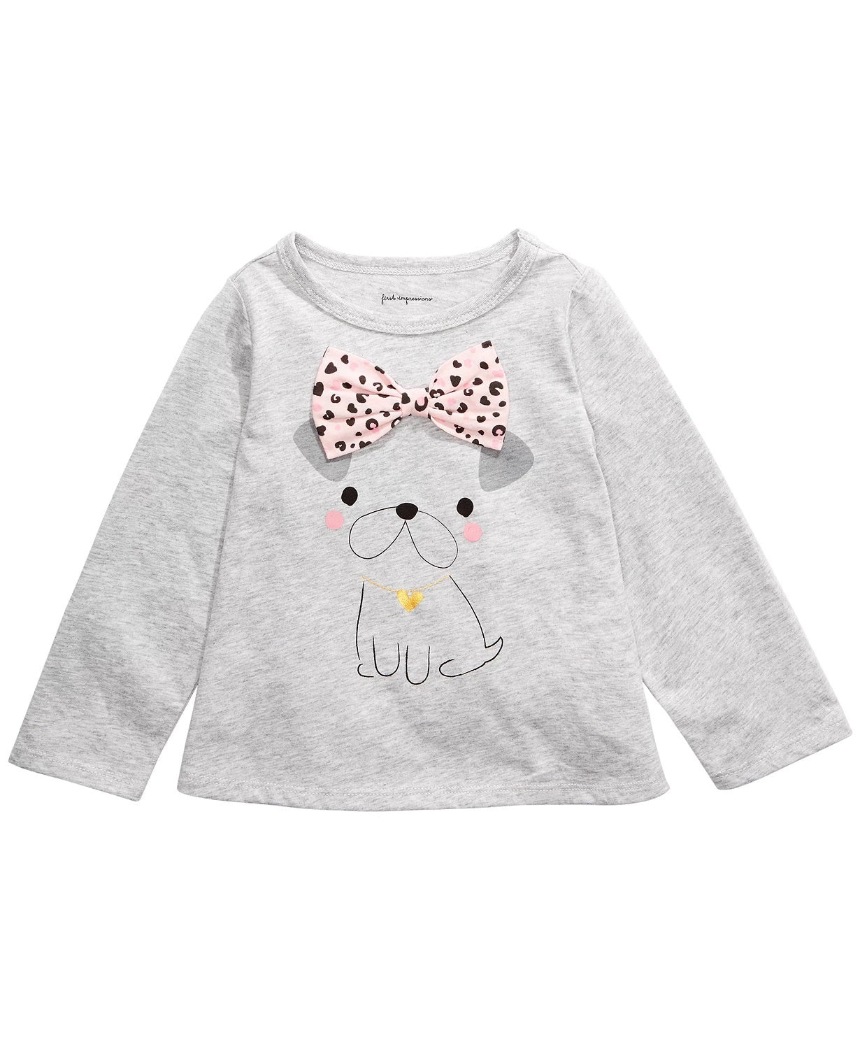 Camiseta infantil First Impressions Baby Girl com laço de cachorro, cinza, tamanho 18 meses