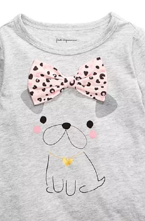 Camiseta infantil com laço para cachorro First Impressions, cinza, tamanho 3 a 6 meses