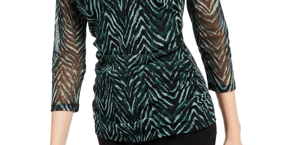 INC International Concepts Top feminino com decote em V e camada dupla, verde, tamanho pequeno médio