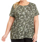 Blusa camuflada Ideology Plus para mulheres, com buraco de fechadura, verde, tamanho 1X