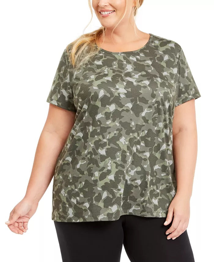 Blusa camuflada Ideology Plus para mulheres, com buraco de fechadura, verde, tamanho 1X