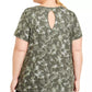 Blusa camuflada Ideology Plus para mulheres, com buraco de fechadura, verde, tamanho 1X