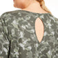 Blusa camuflada Ideology Plus para mulheres, com buraco de fechadura, verde, tamanho 1X