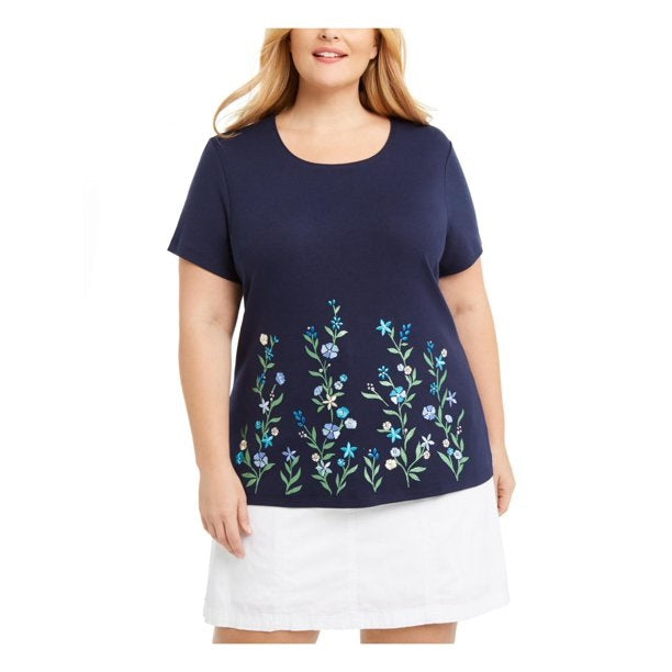 Blusa feminina Karen Scott Garden Treasure com estampa floral, azul marinho, tamanho médio
