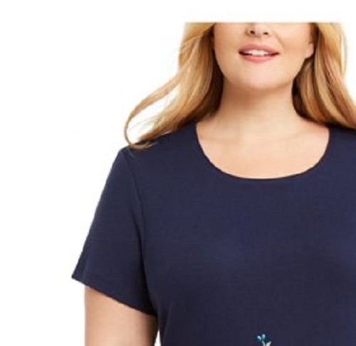 Blusa feminina Karen Scott Garden Treasure com estampa floral, azul marinho, tamanho médio
